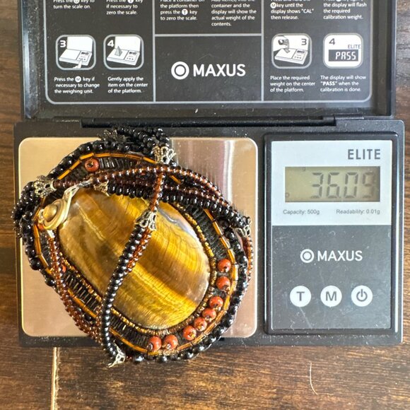 Natural Tiger's Eye Beaded Black & Brown Stone Macrame Necklace Size 17" Length - Picture 11 of 11